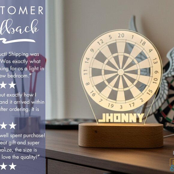 Personalized Dart Night Light – Custom LED Dartboard Lamp for Game Rooms - Picture 7 of 8